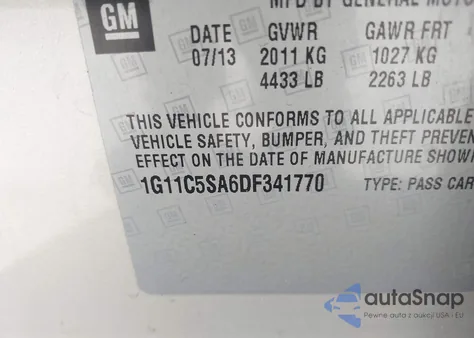 2013 Chevrolet Malibu 1Lt из США, поврежденный, VIN 1G11C5SA6DF341770